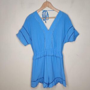 Adelyn Rae Bright Blue Crochet-Trim Romper